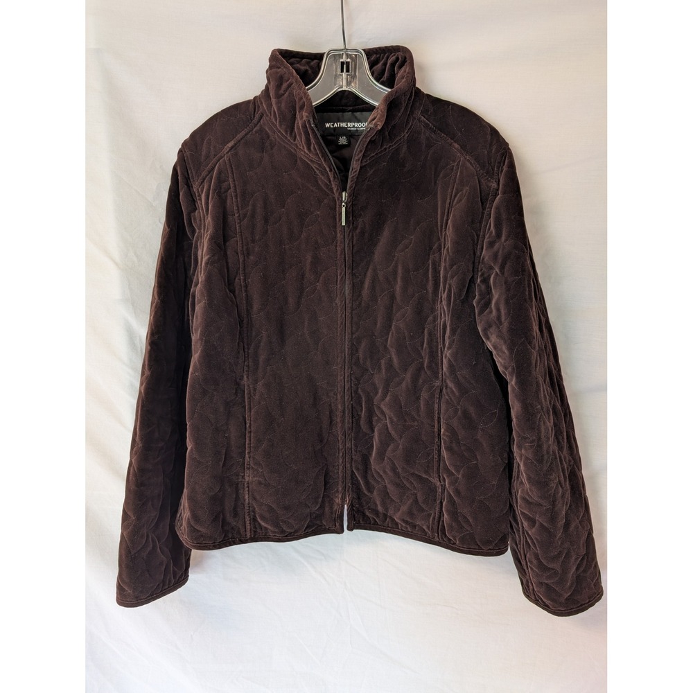 Women's L Cotton Velour Quilted Jacket Dark Brown By Weatherproofing Garment Co